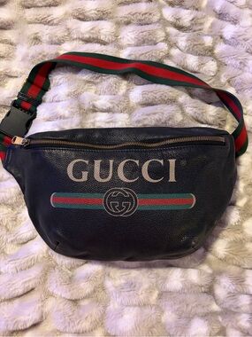 Gucci Print Leather Belt Bag Black Medium Web Stripe Crossbody/Shoulder bag.